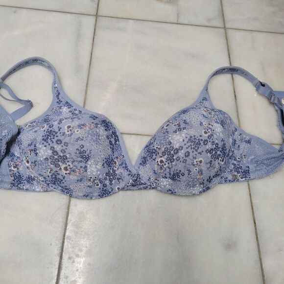 Lucky Brand Women's Blue Floral Print Sexy Comfortable Padded Push Bra Size 42D - Picture 3 of 15